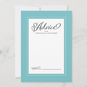 Cartão De Conselho Borda de Desejos de Casamento Elegante Aqua para R