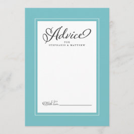 Cartão De Conselho Borda de Desejos de Casamento Elegante Aqua para R