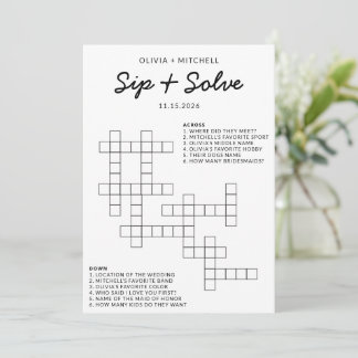 Cartão De Conselho Bridal Shower Sip and Solve Fun Crossword Game