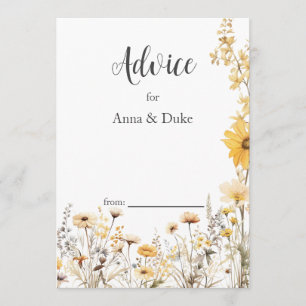 Cartão De Conselho Casamento Amarelo de Flores Selvagens