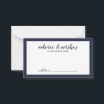 Cartão De Conselho Casamento Azul do Marinho de Script Moderno<br><div class="desc">Marinho de Script Moderno Blue Wedding Advice and Wish Card com título na fonte azul-marinho do script moderno com detalhes na fonte sans serif azul-marinho sobre fundo branco com limite azul-marinho.</div>