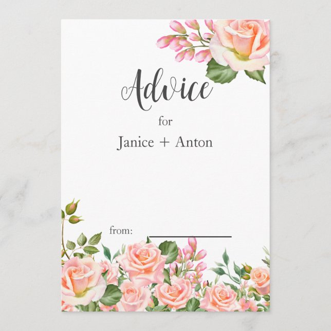 Cartão De Conselho Casamento Botânico Cor-de-Rosa Esbranquiçada (Frente)