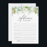 Cartão De Conselho Casamento com Orquídeas Brancas e Kumquats<br><div class="desc">Peça aos hóspedes que deixem os seus conselhos e desejos aos recém-casados com este cartão de aconselhamento floral. Apresenta a terra floral de aquarelas brancas, verde e kumquats. Este conselho floral tropical para o cartão de recém-casados é perfeito para casamentos e chás de panela de verão. Personalize adicionando seus próprios...</div>