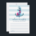 Cartão De Conselho Casamento de Âncora de Cor de Água com Stripes Azu<br><div class="desc">Design de placa de casamento e de desejos náuticos com âncora com flores em fundo de listras azuis.</div>
