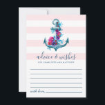 Cartão De Conselho Casamento de Âncora de Corante Aquático com Stripe<br><div class="desc">Design de aviso de casamento náutico e cartão de desejos apresentando âncora com flores em fundo de listras rosa.</div>