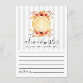 Cartão De Conselho Casamento de Âncora Dourada Floral Náutica