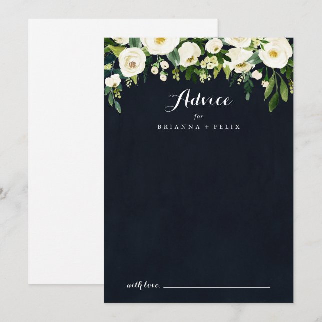 Cartão De Conselho Casamento de Caligrafia Real Azul Verde Floral Rea (Frente/Verso)