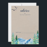 Cartão De Conselho Casamento de Destino da Montanha Kraft Rocky<br><div class="desc">Este cartão de casamento de destino de Rocky Mountain é perfeito para um casamento ao ar livre e pode ser usado para qualquer evento. O design apresenta uma paisagem de natureza selvagem pintada, azul e verde, com pinheiros de aquarela, pássaros e montanhas em um fundo falso de papel kraft claro....</div>