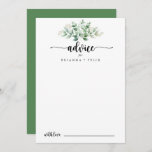 Cartão De Conselho Casamento de Eucalipto Verde e Caligrafia Minimali<br><div class="desc">Este cartão de conselho de casamento verde para eucalipto, da caligrafia minimalista é perfeito para um casamento rústico. A design apresenta um eucalipto verde, pintado manualmente, com aquarela, inspiradora beleza natural. Estas cartas são perfeitas para um casamento, chá de panela, chá de fraldas, festa de formatura e muito mais. Personalize...</div>