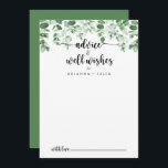 Cartão De Conselho Casamento de Eucalipto Verde Minimalista Deseja<br><div class="desc">Este cartão de boas intenções de casamento de eucalipto verde minimalista é perfeito para um casamento rústico. A design apresenta um eucalipto verde, pintado manualmente, com aquarela, inspiradora beleza natural. Estas cartas são perfeitas para um casamento, chá de panela, chá de fraldas, festa de formatura e muito mais. Personalize as...</div>