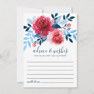 Cartão De Conselho Casamento de Folhagem Azul com Rosas vermelhas de 