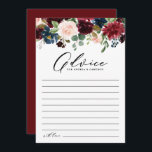 Cartão De Conselho Casamento de Watercolor Burgundy e Flores de Marin<br><div class="desc">Dê seu conselho aos recém-casados com este cartão de conselho de casamento. Apresenta terra floral de cor d'água de flores vermelhas,  burgundy,  blush e marinho azuis com acentos verdes. Personalize este cartão de conselho floral adicionando seus próprios textos. Este cartão de conselho floral é perfeito para casamentos outono.</div>