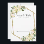 Cartão De Conselho Casamento Dourado Floral  Branca Rosa Branca<br><div class="desc">Chic, elegante e formal Newlywing & Advice apresenta rosas brancas românticas com a coloração aquosa baunilha, com pincéis de cor pincelada, mostrados em folha verde sobre fundo branco nítido e eterno. Uma moldura geométrica de cor de ouro cintilante em forma de cristal fornece um toque de tendência. Personalize a design...</div>