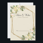 Cartão De Conselho Casamento Dourado Floral de Rosa Branca Elegante R<br><div class="desc">Chic, elegante e formal Newlywing Wish & Advice apresenta rosas brancas românticas com a coloração aquosa baunilha, com pincéis de cor pincelada, mostrados em folha verde sobre fundo de casca de eterno. Uma moldura geométrica de cor de ouro cintilante em forma de cristal fornece um toque de tendência. Personalize a...</div>