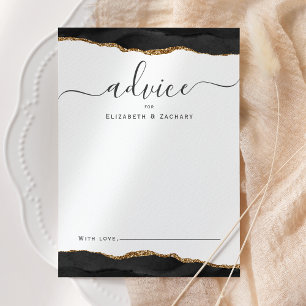 Cartão De Conselho Casamento Elegante Aquarela Ágata Preto Dourado