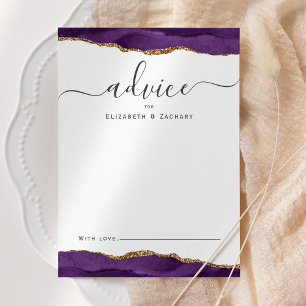 Cartão De Conselho Casamento Elegante Aquarela Ágata Roxo Dourado