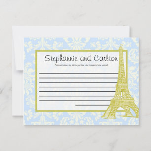 Cartão De Conselho Casamento em Paris Blue Damask Writable Advice Car