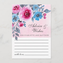 Cartão De Conselho Casamento Floral De Cor De Água Rosa Moderna E Azu