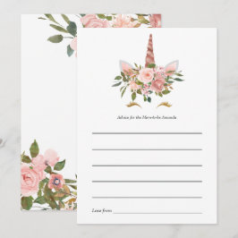 Cartão De Conselho Chá de Bebê Unicórnio Floral Rosa Bege e Dourado R