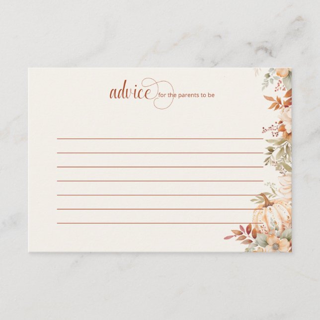 Cartão De Conselho Chá de fraldas Floral de Abóbora de outono (Frente)