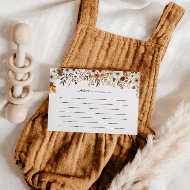 Cartão De Conselho Chá de fraldas Floral de outono (Cozy in Bloom Baby Shower Advice Card)