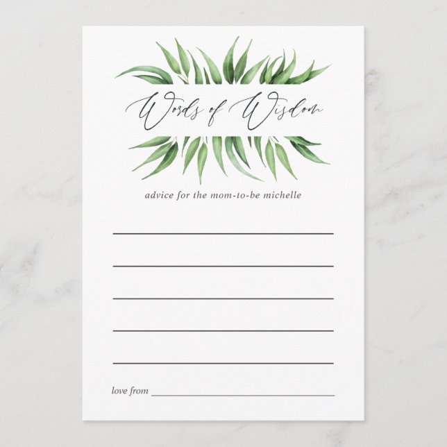 Cartão De Conselho Chá de fraldas Greenery, Mamãe Advice (Frente)
