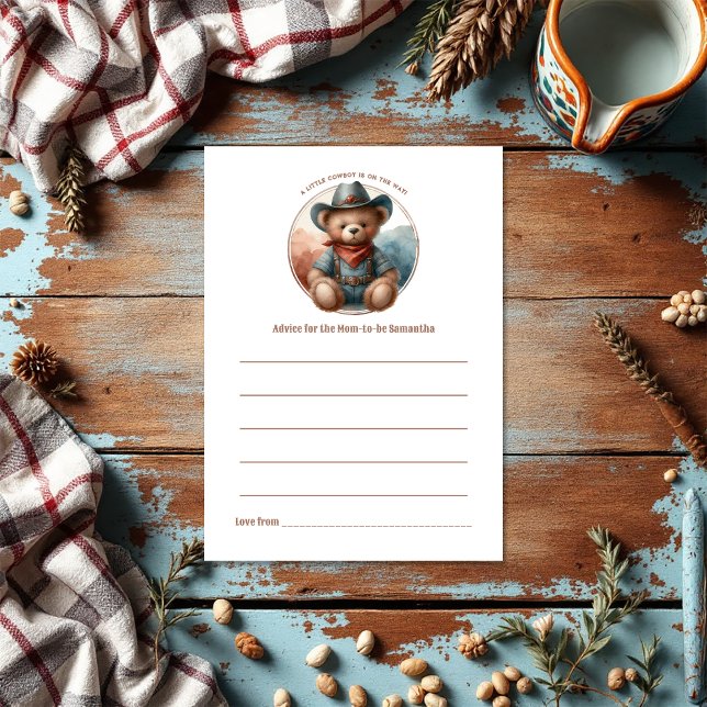 Cartão De Conselho Chá de fraldas Rustic Little Cowboy (Rustic Little Cowboy Baby Shower Advice Card)