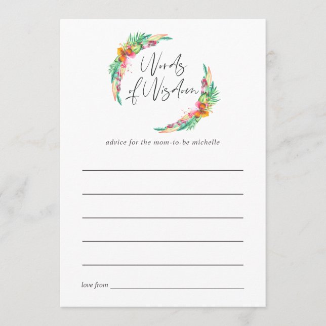 Cartão De Conselho Chá de fraldas Tropical Summer Beach Conselhos de  (Frente)