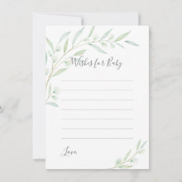 Cartão De Conselho Chá de fraldas Verde Elegante Desejos de Aquarela