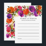 Cartão De Conselho Chá de Noiva com Flores Roxas e Laranja<br><div class="desc">Adicione um toque significativo e memorável ao seu chá de panela com este vibrante cartão de "Palavras de Sabedoria" em floral roxo e laranja. Projetado com flores em aquarela ousadas em tons ricos de violeta, magenta e laranja quente, este cartão elegante convida os convidados a compartilhar conselhos sinceros, desejos e...</div>