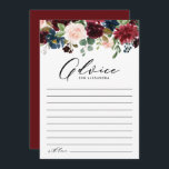 Cartão De Conselho Chá de panela da Borgonha das Aquarelas e das Flor<br><div class="desc">Dê seu conselho a esta noiva para estar com este cartão personalizável de conselho de chá de panela. Apresenta terra floral de cor d'água de flores vermelhas, burgundy, blush e marinho azuis com acentos verdes. Personalize este cartão de conselho de chá de panela floral adicionando seus próprios textos. Este cartão...</div>