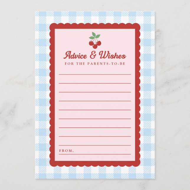 Cartão De Conselho Cherry Baby Shower Flat Advice Card (Frente)