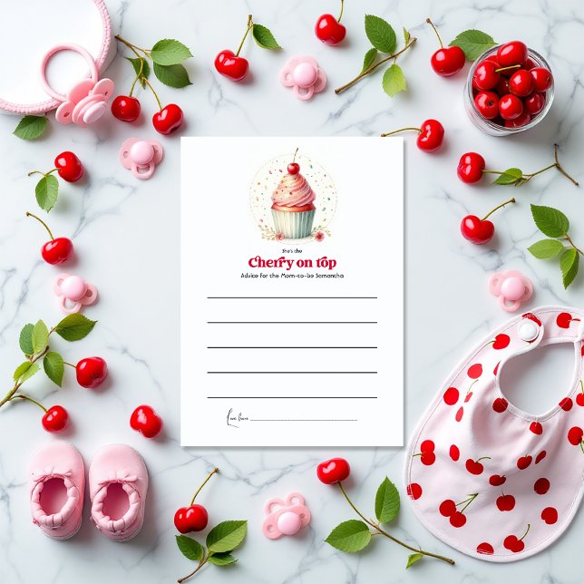 Cartão De Conselho Cherry On Top Chá de fraldas (Cherry On Top Baby Shower Advice Card)