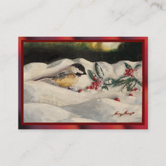 Cartão De Conselho Chick-a-Dee with Mistletoe Postard Style (Blank)