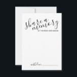 Cartão De Conselho 'Compartilhar uma memória' Casamento de Script Mod<br><div class="desc">Adicione um toque pessoal ao seu casamento com um moderno guião de casamento e um cartão de desejos. Este cartão apresenta o título 'share a memory' no estilo de fonte preto moderno da caligrafia e detalhes no estilo de fonte preto moderno sans serif em fundo branco.</div>