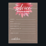 Cartão De Conselho Conselheiro Floral Russo para o Chá de panela Noiv<br><div class="desc">Convide os convidados a compartilhar alguns conselhos e pensamentos com nossos cartões de conselhos modernos e de chá de panela. Este design apresenta uma ilustração aquática de uma flor silvestre avermelhada rosa, e uma combinação correspondente de escrita caligráfica e fontes sans serif sobre um fundo falso de papel artesanato. Personalize...</div>