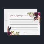 Cartão De Conselho Conselhos de Floral Boho Outonal em Aquarela para<br><div class="desc">Conselhos inspirados no estilo boêmio para o cartão da futura noiva com ilustrações em aquarela de rosas roxas,  vermelhas e rosadas e peônias com sotaque de penas. Este cartão será perfeito para chás de panela de noivas boho e chás de panela de noivas de outono.</div>