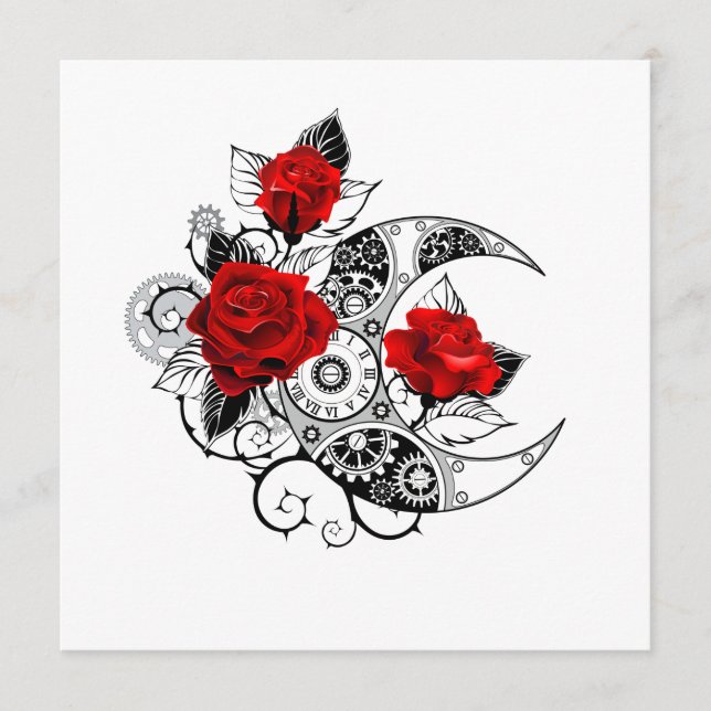 Cartão De Conselho Crescente Mecânico com Rosas vermelhas (Frente)