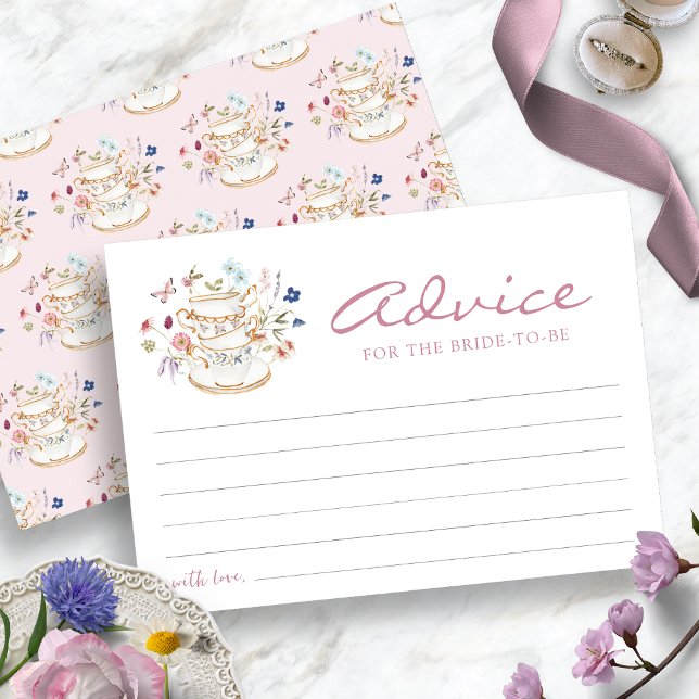 Cartão de Conselho da Festa do Chá Rosa (Pink Bridal Tea Party Advice Card by Painted Paperie
)