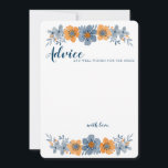 Cartão de Conselho de Casamento Flor Azul e Laranj<br><div class="desc">Esses cartões de conselhos de casamento personalizados são perfeitos para chás de noiva. Eles têm cantos arredondados e apresentam uma ilustração floral em estilo aquarela em tons suaves e discretos de azul e laranja, tornando-os perfeitos para casamentos e eventos especiais de outono. A parte de trás desses cartões é azul...</div>
