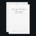 Cartão De Conselho Delicar Tradição Familiar de Caligrafia Negra<br><div class="desc">Este delicado cartão de conselho familiar de caligrafia negra é perfeito para um casamento moderno e pode ser usado para qualquer evento. A design romântica minimalista apresenta uma magnífica e elegante tipografia negra num fundo branco com um aspecto simples e limpo. Esses cartões de aviso podem ser usados como alternativo...</div>