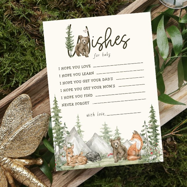 Cartão De Conselho Desejos Para Bovinos E Florestas Sexo Chá Neutro (Wishes For Baby Shower )