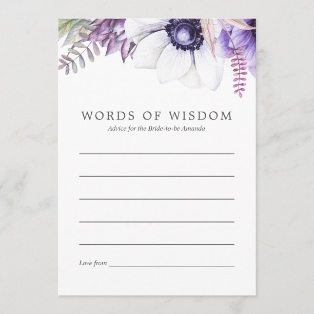 Cartão De Conselho Dusty Violet Floral Chá de panela Advice (Frente)