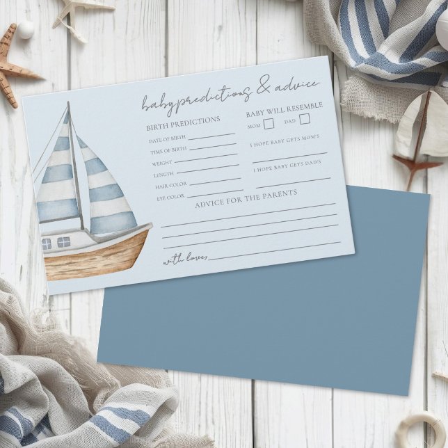 Cartão de Conselho e Previsões para Chá de Bebê Ná (Nautical Baby Shower Advice And Predictions Card )