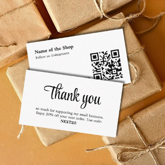 Cartão De Conselho Elegante Código QR de Agradecimento Manuscrito Pre