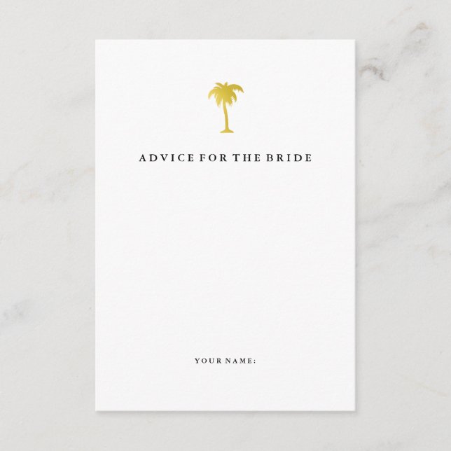 Cartão De Conselho Elegante Faux Dourada Palm Tree Advice para a Noiv (Frente)