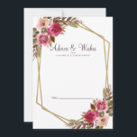 Cartão De Conselho Fábricas Douradas de Casamentos Brancos Roxos<br><div class="desc">Chic Cassis Purple, elegante e formal Newlyws Wish & Advice apresenta uma cor d'água floral romântica exibida em folha verde em um fundo branco nítido. Uma moldura geométrica de cor de ouro cintilante em forma de cristal fornece um toque de tendência. A formulação tradicional e clássica proporciona sofisticação ao eterno....</div>