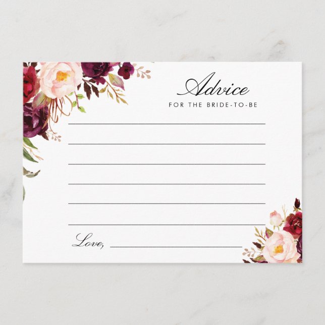 Cartão De Conselho floral de burgundy e blush (Frente)