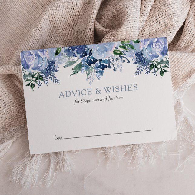 Cartão De Conselho Floral Watercolor Dusty Blue Weding (Criador carregado)