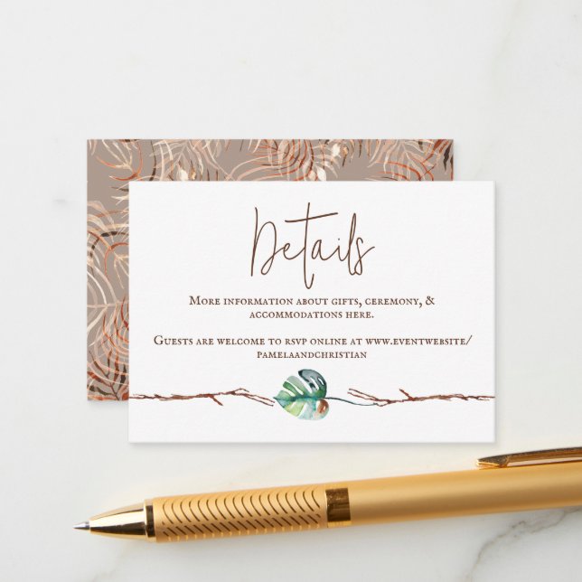 Cartão De Conselho Folha de Monstera Verde Castanho (Frente/Verso In Situ)